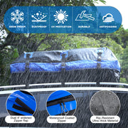 Car Roof Bag, 21 Cubic Feet Large Soft-Shell Waterproof Travel Cargo Carrier Luggage Box for All Vehicles SUV with/Without Racks, Includes 10 Reinforced Straps + 6 Door Hooks, Blue