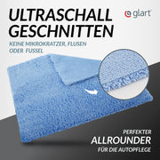 Glart 432S 3-Piece Set Fever Fluffy Double-Sided Polishing Cloths for Cars, Motorbikes and Polishing Machines, Detailing Microfibre Polishing Cloth Set, Absorbent 40 x 40 cm, Blue/Grey