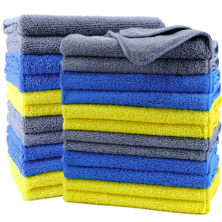 Polyte Premium Microfibre Cleaning Towel, 40x40 cm, 24 Pack, Blue,Gray,Yellow