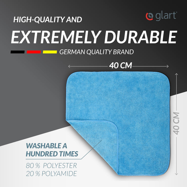 Glart 4448 Set of 4 super soft car microfibre cloths car car care household microfibre cloths 2 pcs blue 40x40 cm, 2 pcs green 40 x 40 cm, microfibre cloth washing set also for window cleaners