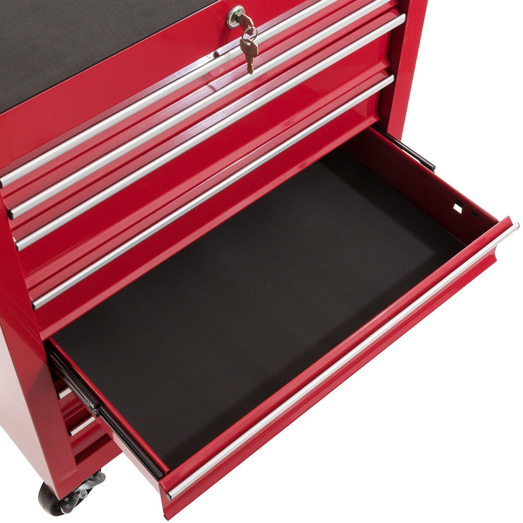 Arebos Tool Cabinet Workshop trolley 7 compartments | centrally lockable | incl. anti-slip mats | drawers with ball bearings | 2 castors with parking brake (red)