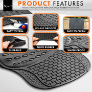 Nyxi 4 Piece Rubber Car Mat (Front + Rear) Universal Non-Slip Deep Dish Heavy Duty for Cars SUV Truck and VAN, Water Proof, All Weather