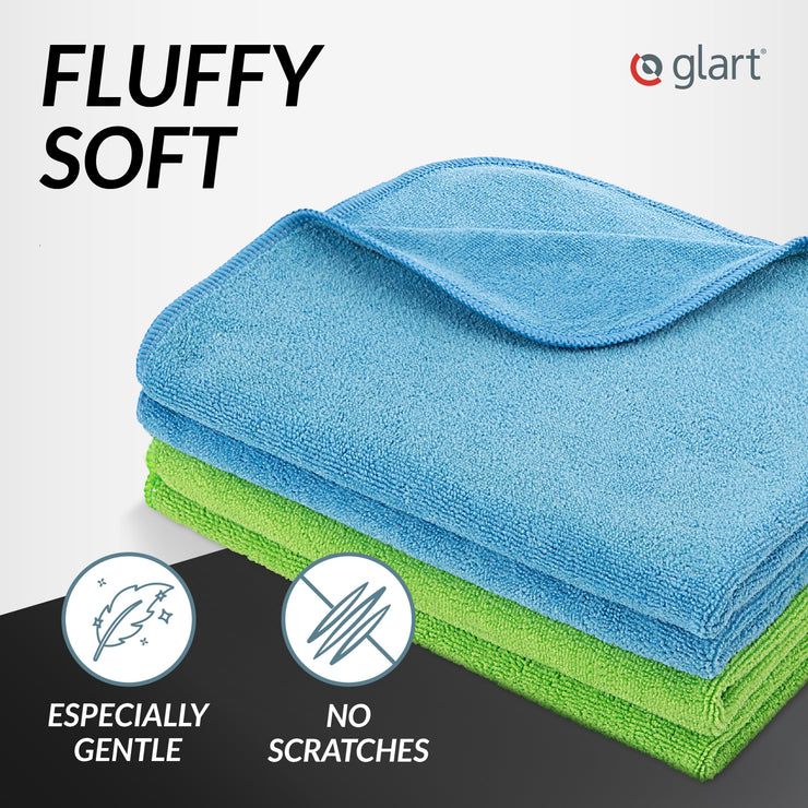 Glart 4448 Set of 4 super soft car microfibre cloths car car care household microfibre cloths 2 pcs blue 40x40 cm, 2 pcs green 40 x 40 cm, microfibre cloth washing set also for window cleaners