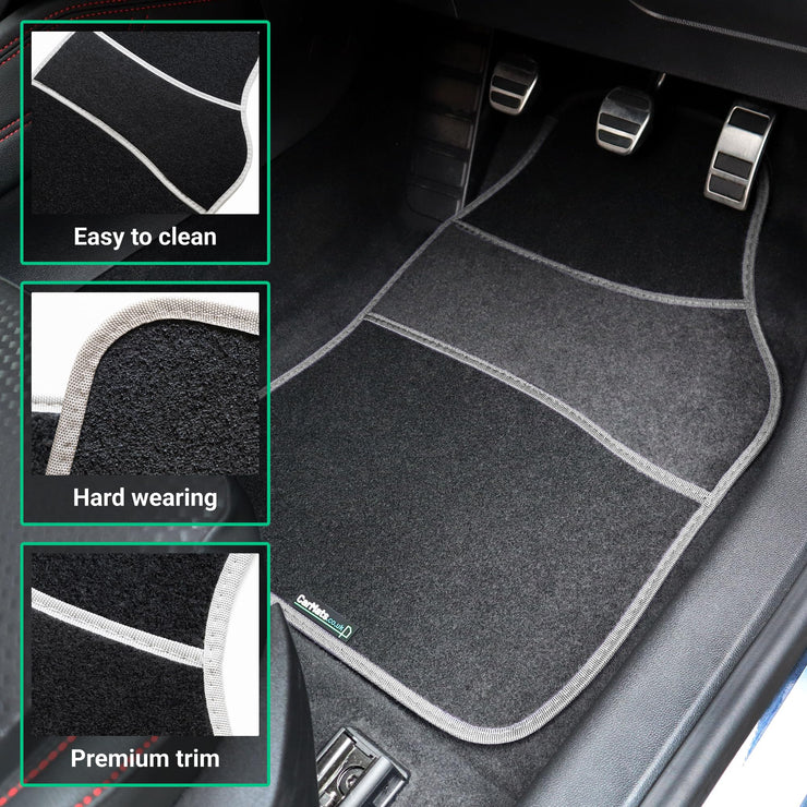 CarMats.co.uk Universal Car Mats Grey Trim - Black Carpet Right Hand Drive Car Floor Mats