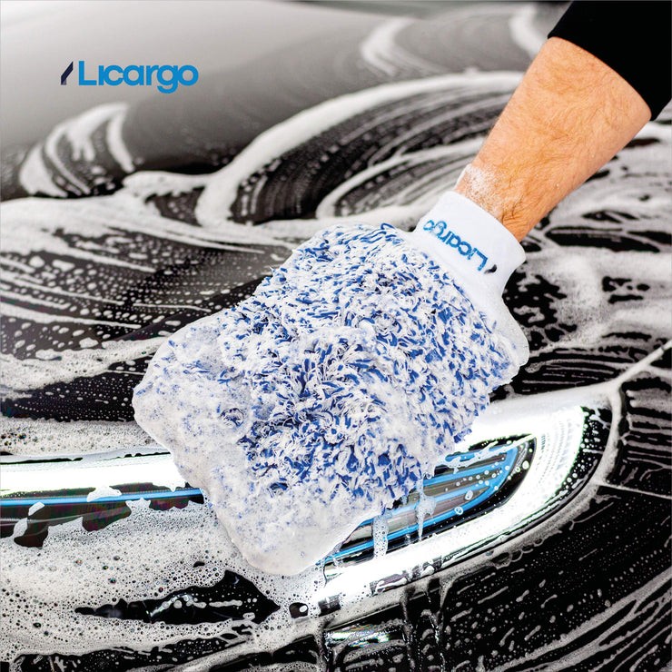 LICARGO® Car Wash Mitt - Made Of Ultrasoft Microfibre - Extremely Absorbent - Removes Stubborn Dirt Effortlessly - Sewn In Centre Seam For Maximum Grip - Microfibre Wash Mitt For Car Washing