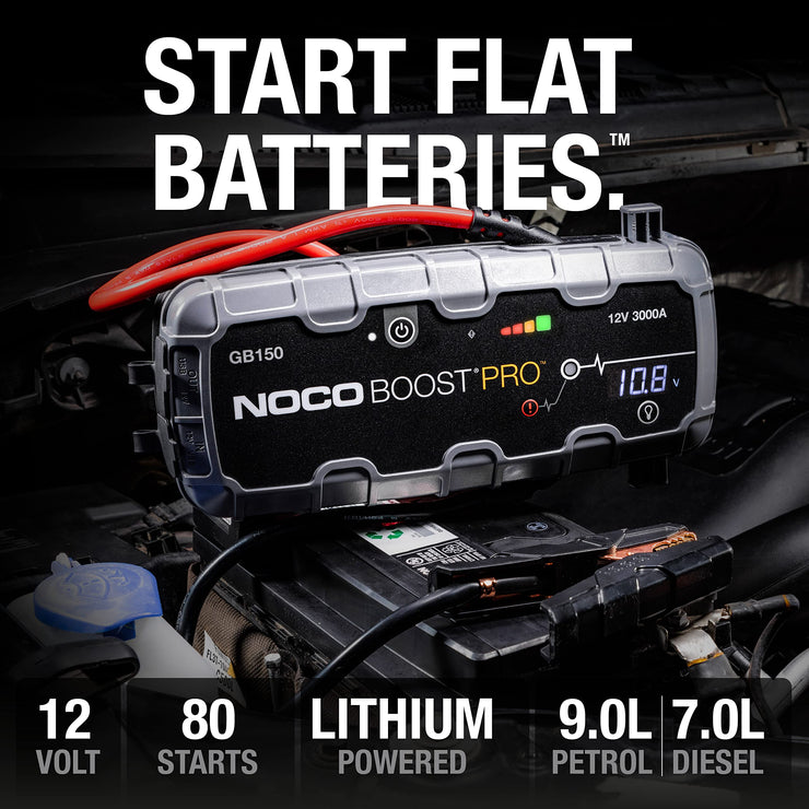 NOCO Boost Pro GB150 3000A UltraSafe Car Jump Starter, Jump Starter Power Pack, 12V Battery Booster, Portable Powerbank Charger, and Jump Leads for up to 9.0-Liter Petrol and 7.0-Liter Diesel Engines
