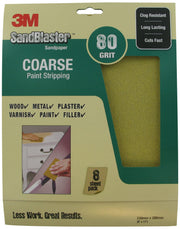 3M SandBlaster 28080 Coarse P80 230 x 280mm Sandpaper Sheets (8 Sheets)