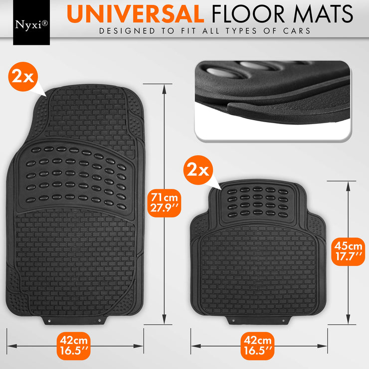 Nyxi 4 Piece Rubber Car Mat (Front + Rear) Universal Non-Slip Deep Dish Heavy Duty for Cars SUV Truck and VAN, Water Proof, All Weather