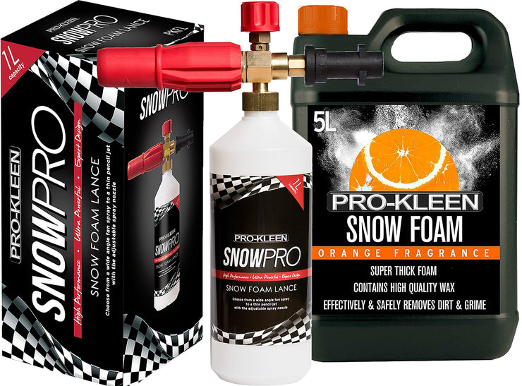 Pro-Kleen Snow Foam Lance/Gun Kit with 5L Orange Snow Foam for Use with Karcher K Series Pressure Washers (K2 / K3 / K4 / K5 / K6 / K7) 1L Capacity with Italian Components & Sprayer for Car Washing