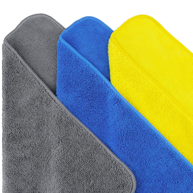 Polyte Premium Microfibre Cleaning Towel, 40x40 cm, 24 Pack, Blue,Gray,Yellow